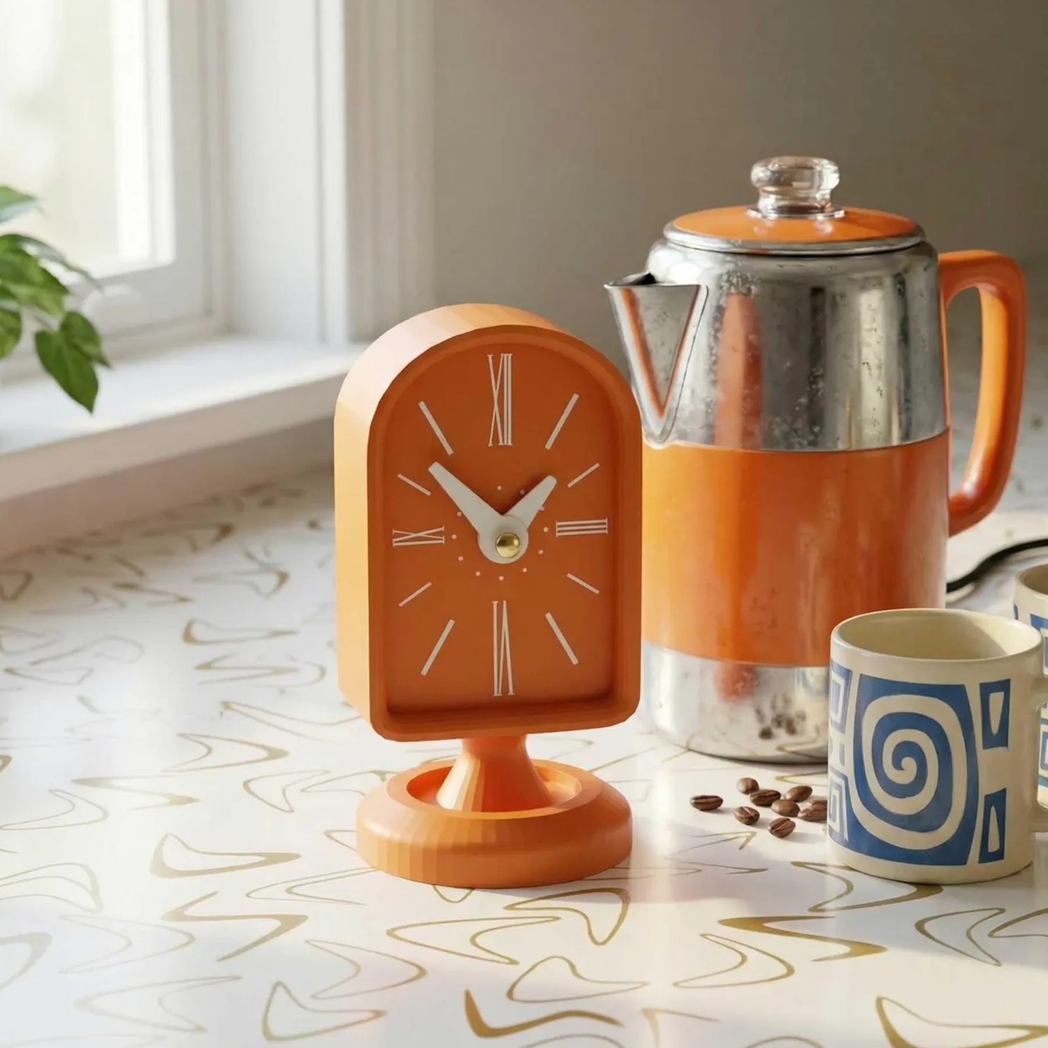 Mid‑Century Space‑Age Retro Pedestal Table Clock