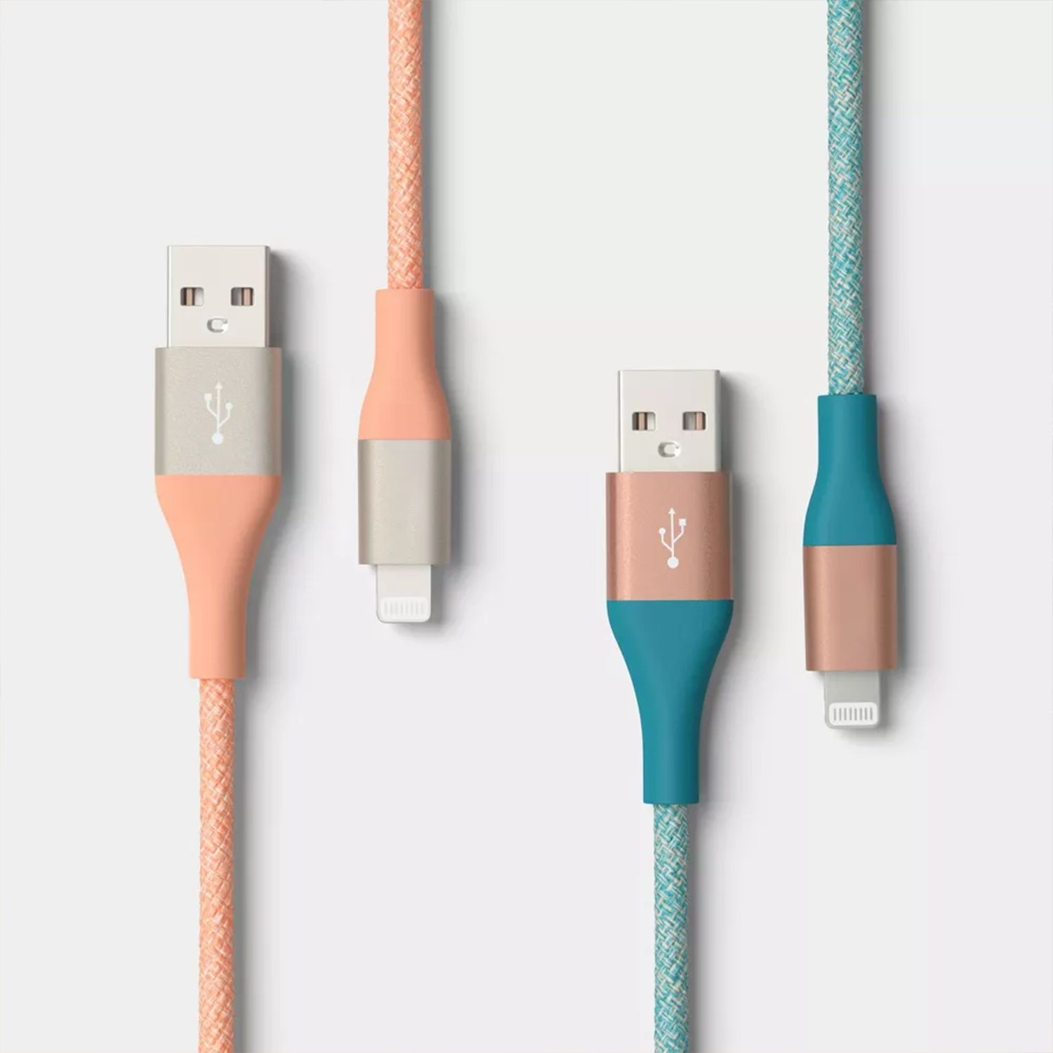 Two‑Pack Long‑Reach Usb‑A To Lightning Connecting Cables In Distinct Fresh‑Toned Finishes